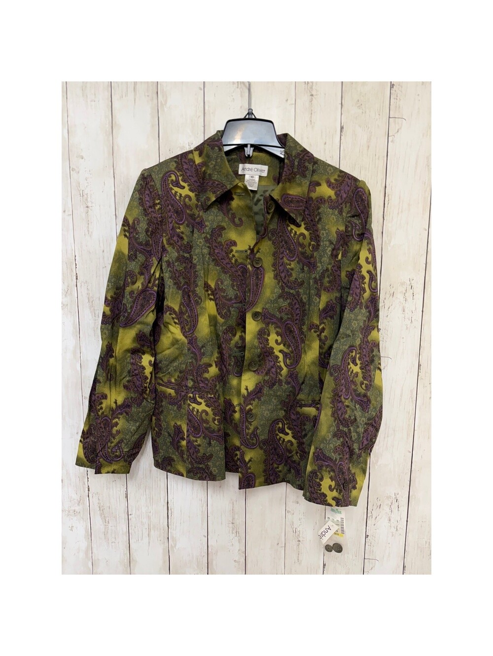 New Andre Oliver Womens Pantsuit Set Size 10 Green Purple Paisley NWT 2 Piece